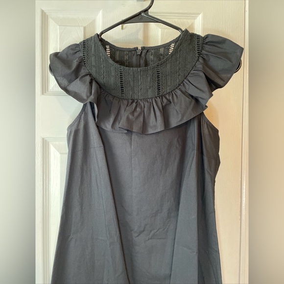 J.Crew Ruffle Neck Black‎ Shift Dress 100% Cotton Size 00 - Picture 2 of 15